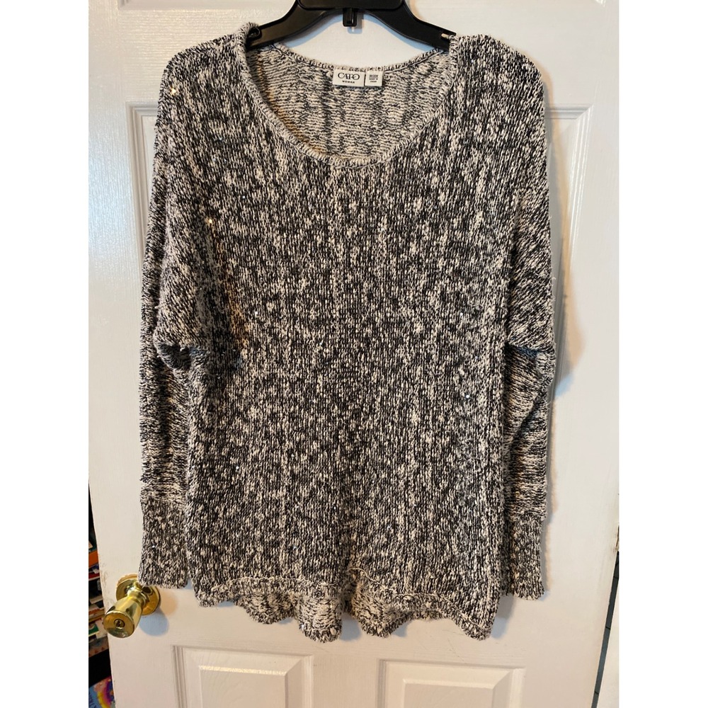Cato Woman Black White Marled Sequin Knit Sweater Plus Size 18/20W Pullover